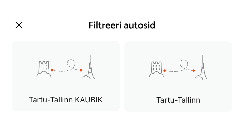 Kasuta rakenduses filtrit Tartu-Tallinn
